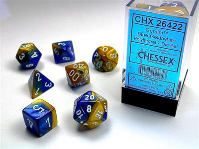 Gemini: Polyhedral Blue-Gold/white 7-Die Set CHX26422 - Dice Sets & Games
