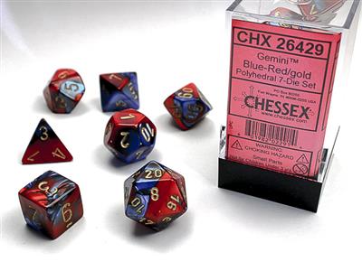Gemini: Polyhedral Blue-Red/gold 7-Die Set CHX26429 - Dice Sets & Games