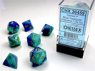 Gemini: Polyhedral Blue-Teal/gold 7-Die Set CHX26459 - Dice Sets & Games