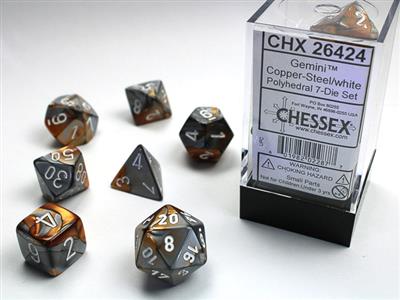Gemini: Polyhedral Copper-Steel/white 7-Die Set CHX26424 - Dice Sets & Games