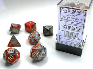 Gemini: Polyhedral Orange-Steel/gold 7-Die Set CHX26461 - Dice Sets & Games
