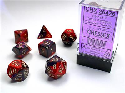Gemini: Polyhedral Purple-Red/gold 7-Die Set CHX26426 - Dice Sets & Games