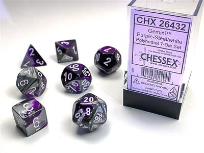 Gemini: Polyhedral Purple-Steel/white 7-Die Set CHX26432 - Dice Sets & Games