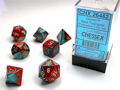 Gemini: Polyhedral Red-Teal/gold 7-Die Set CHX26462 - Dice Sets & Games