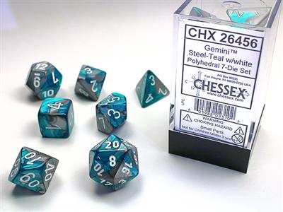 Gemini: Polyhedral Steel-Teal/white 7-Die Set CHX26456 - Dice Sets & Games