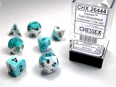 Gemini: Polyhedral Teal-White/black 7-Die Set CHX26444 - Dice Sets & Games