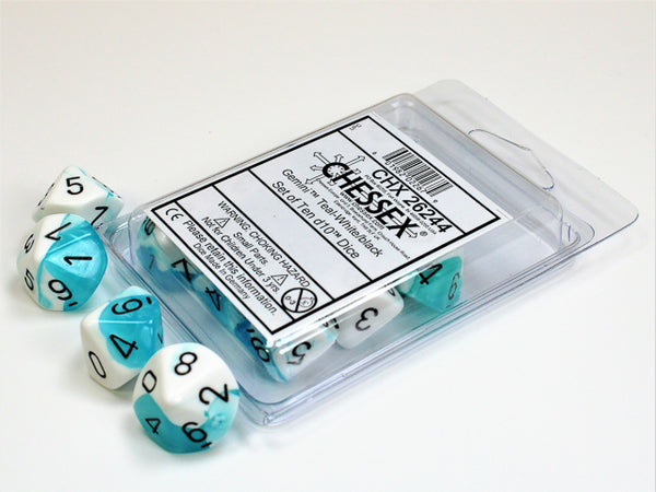 Gemini Teal-White/black d10 Dice (10 dice) CHX26244 - Dice Sets & Games
