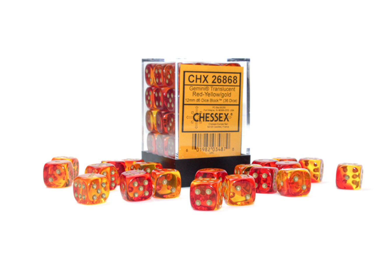 Gemini Translucent Red-Yellow/gold 12mm d6 Dice Block (36 dice) CHX26868 - Dice Sets & Games
