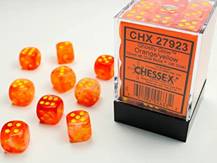 Ghostly Glow 12mm d6 Orange/Yellow Dice Block (36 dice) CHX27923 - Dice Sets & Games
