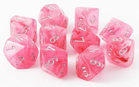 Ghostly glow Pink/silver d10 Dice (10 dice) CHX27324 - Dice Sets & Games