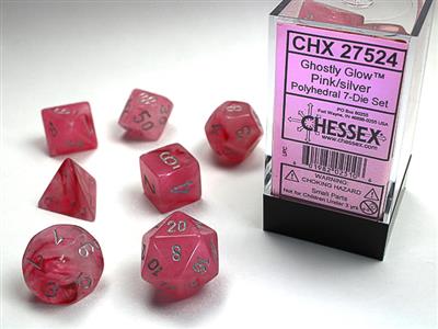 Ghostly Glow: Polyhedral Pink/silver 7-Die Set CHX27524 - Dice Sets & Games