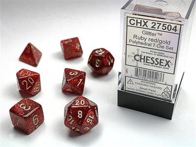 Glitter: Polyhedral Ruby/gold 7-Die Set CHX27504 - Dice Sets & Games