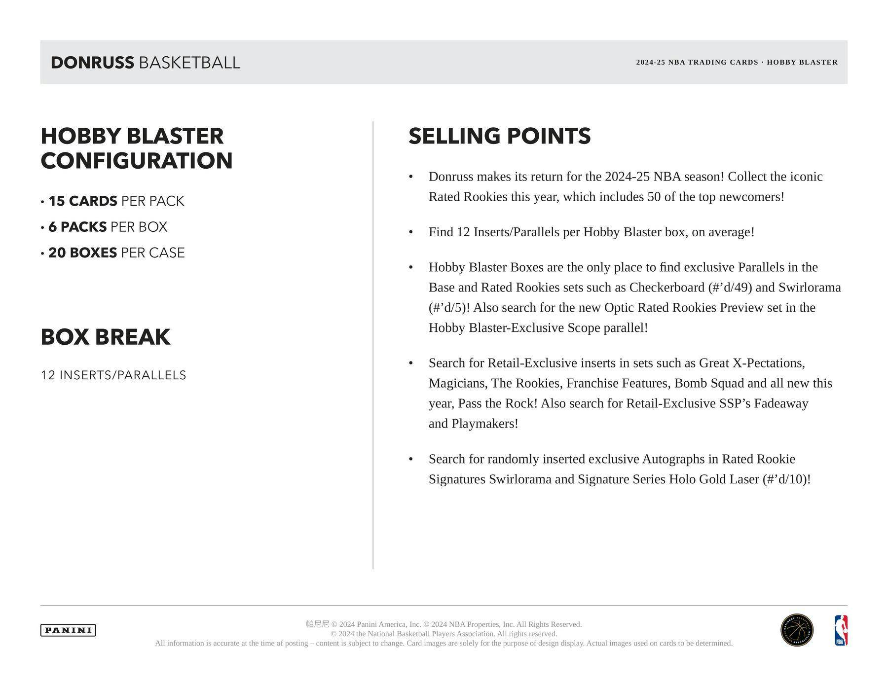 Hobby 2024/25 Panini Donruss Basketball Hobby Blaster Box (12 Inserts/Parallels) - NBA Blaster