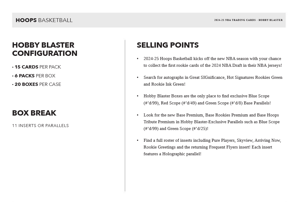 Hobby 2024/25 Panini NBA Hoops Basketball Blaster Box (Scope Parallels Plus 6 Opti-Chrome Premium Cards) - NBA Blaster