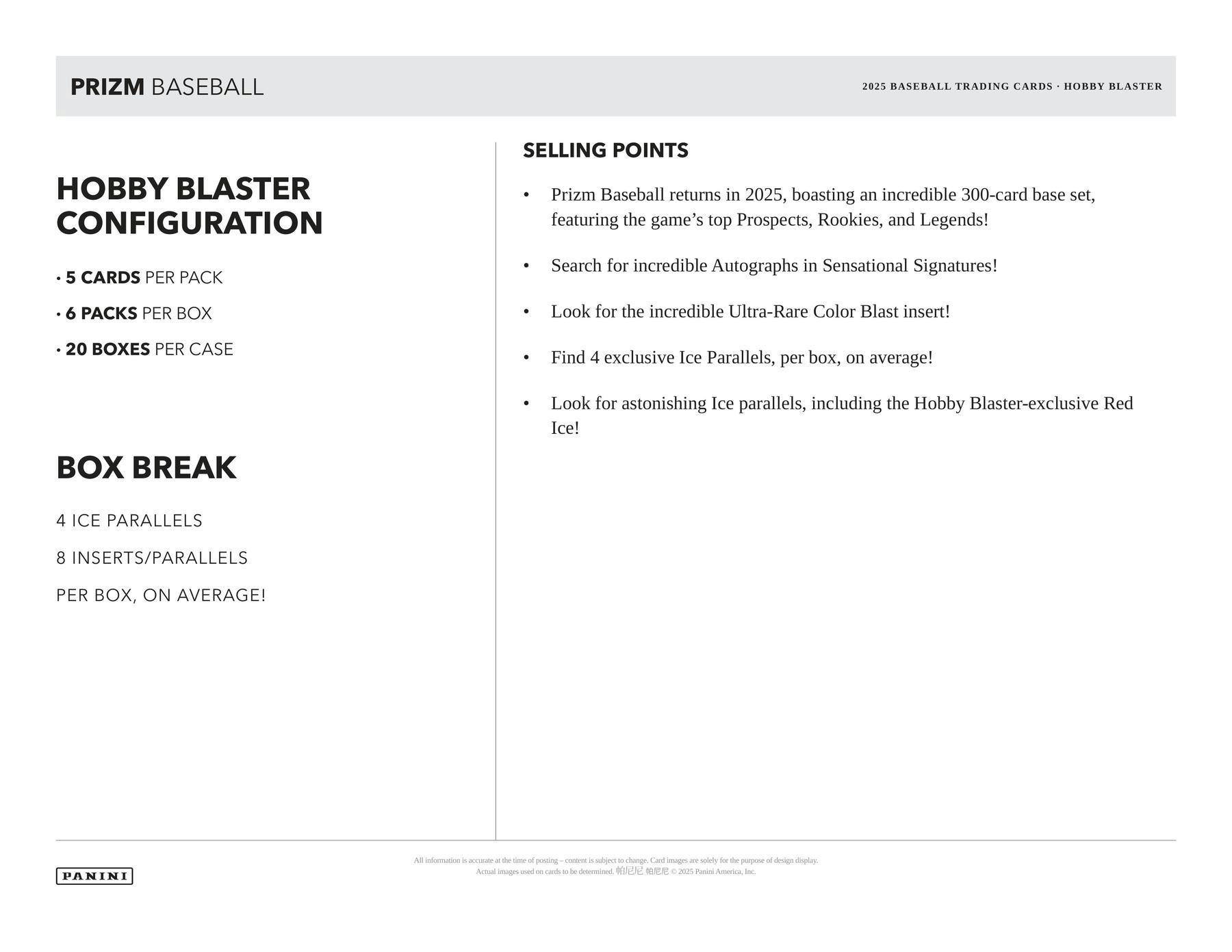 Hobby 2025 Panini Prizm Baseball Blaster Box (Red Ice Prizms) - MLB Blaster Box