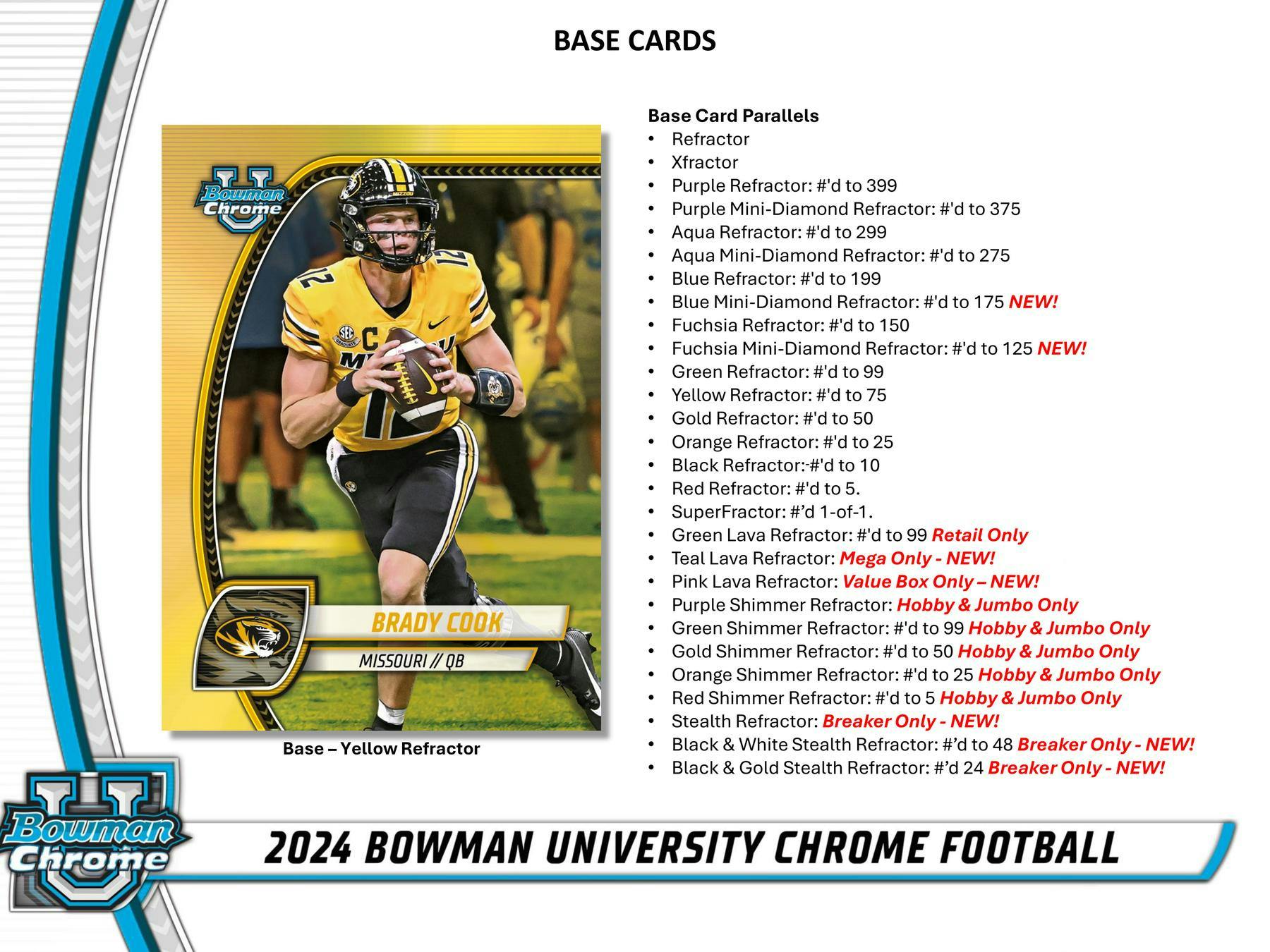 JUMBO 2024 Bowman University Chrome Football Hobby Jumbo Box (3 Autos) NFL Hobby Box