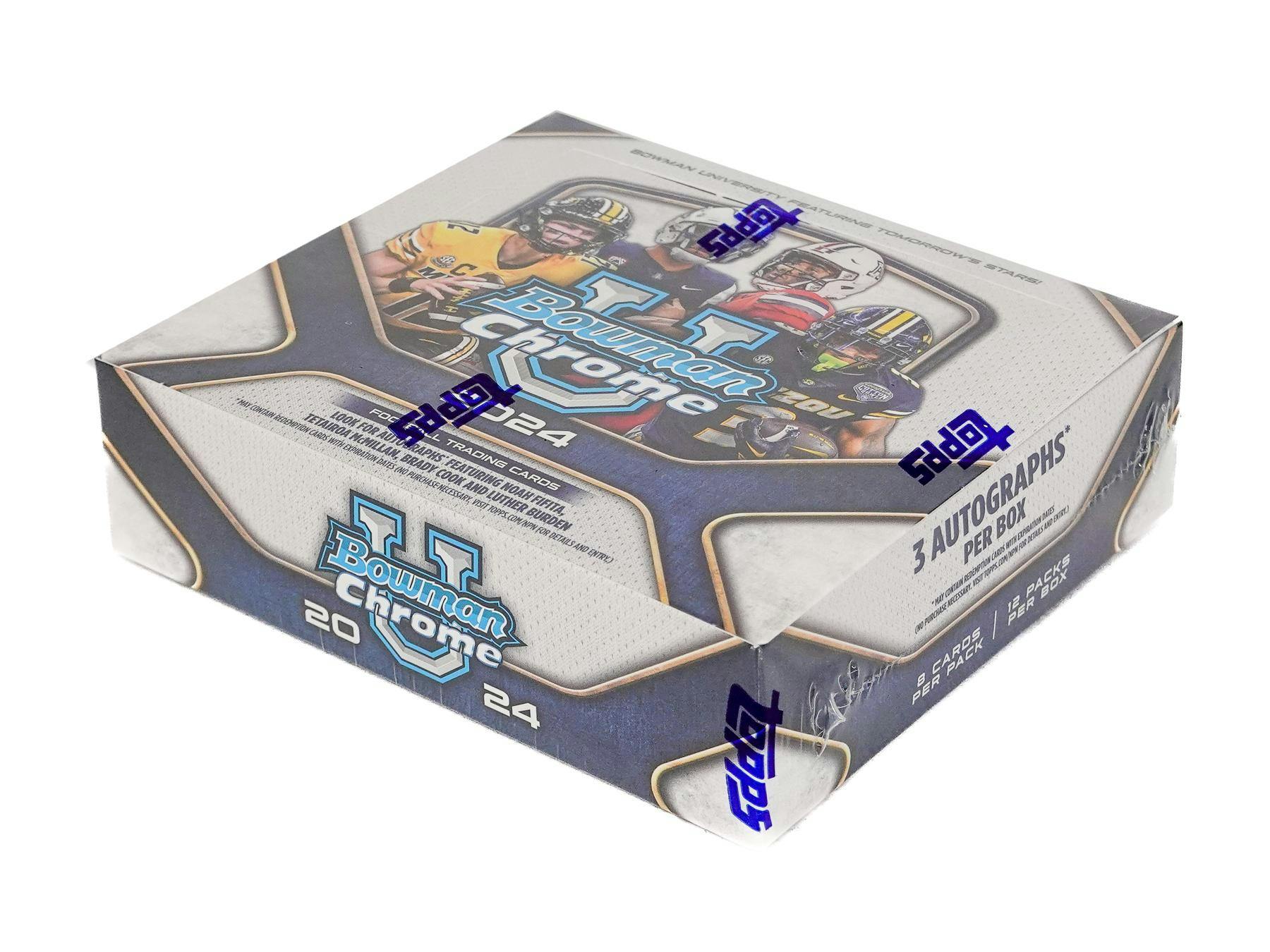 JUMBO 2024 Bowman University Chrome Football Hobby Jumbo Box (3 Autos) NFL Hobby Box
