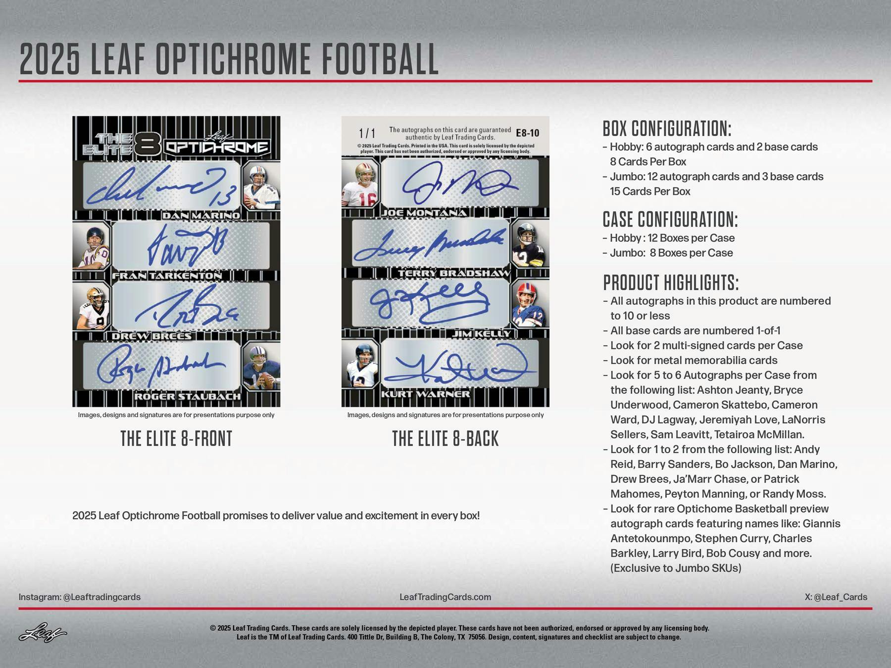 Jumbo 2025 Leaf Optichrome Football Hobby Box (12 Autographs) NFL Hobby Box