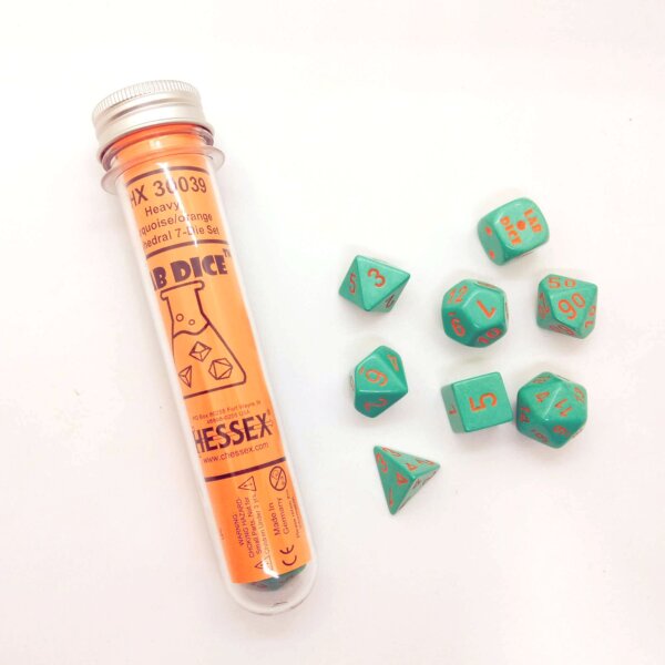 Lab Dice Heavy Turquoise/orange Polyhedral 7-Die Set CHX30039 - Dice Sets & Games