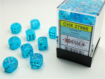 Luminary 12mm d6 Sky/silver Dice Block (36 dice) CHX27966 - Dice Sets & Games