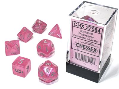 Luminary: Borealis Polyhedral Pink/silver 7-Die Set CHX27584 - Dice Sets & Games