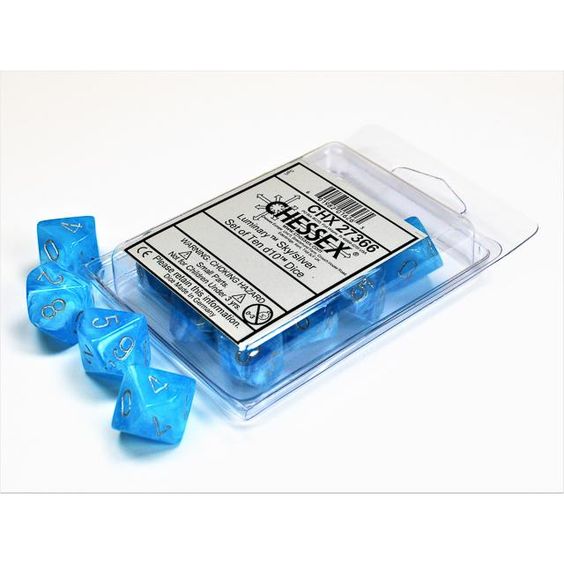 Luminary Sky/silver d10 Dice (10 dice) CHX27366 - Dice Sets & Games