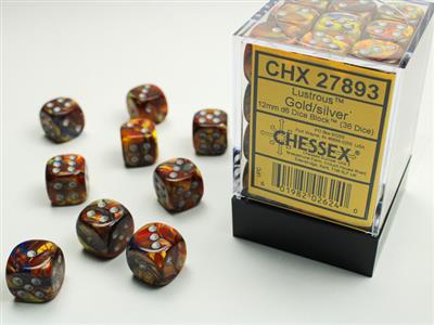 Lustrous 12mm d6 Gold/silver Dice Block (36 dice) CHX27893 - Dice Sets & Games