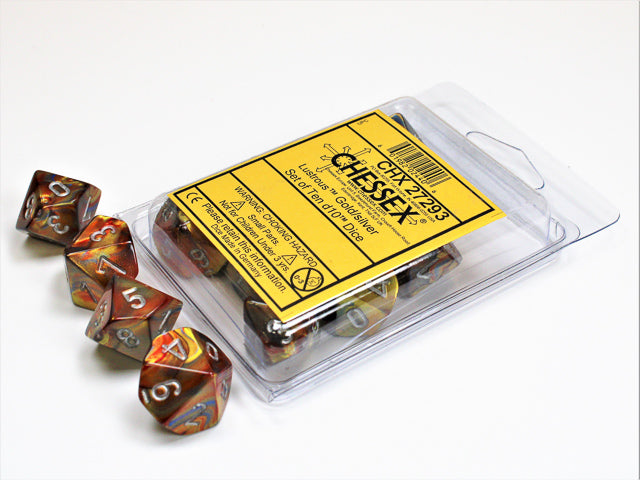 Lustrous Gold/silver d10 Dice (10 dice) CHX27293 - Dice Sets & Games