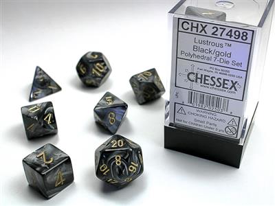 Lustrous: Polyhedral Black/gold 7-Die Set CHX27498 - Dice Sets & Games