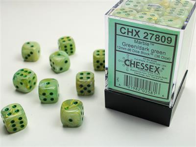 Marble 12mm d6 Green/dark green Dice Block (36 dice) CHX27809 - Dice Sets & Games
