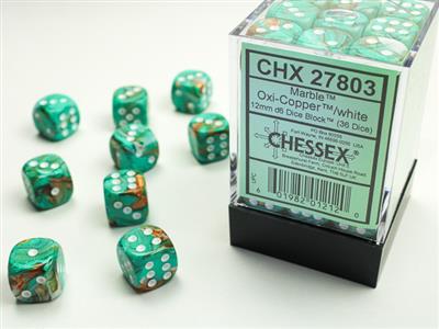 Marble 12mm d6 Oxi-Copper/white Dice Block (36 dice) CHX27803 OOP - Dice Sets & Games