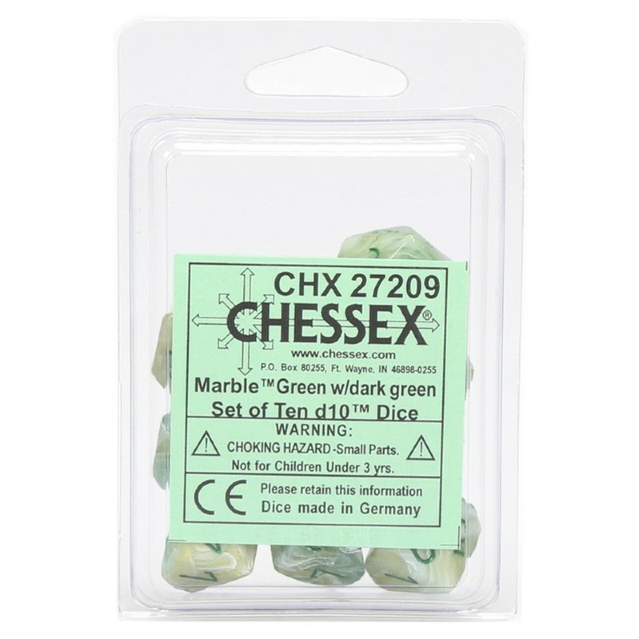 Marble Green w/dark green d10 Dice (10 dice) CHX27209 - Dice Sets & Games