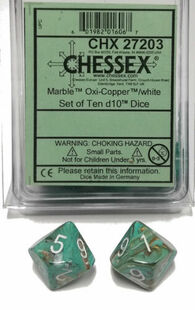 Marble Oxi-Copper/white d10 Dice (10 dice) CHX27203 - Dice Sets & Games
