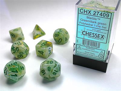Marble: Polyhedral Green/dark green 7-Die Set CHX27409 - Dice Sets & Games