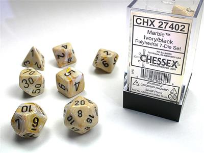 Marble: Polyhedral Ivory/black 7-Die Set CHX27402 - Dice Sets & Games