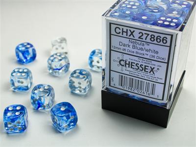 Nebula 12mm d6 Dark Blue/white Dice Block (36 dice) CHX27866 - Dice Sets & Games