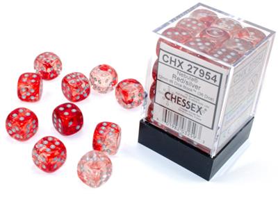 Nebula 12mm d6 Red/silver Luminary Dice Block (36 dice) CHX27954 - Dice Sets & Games