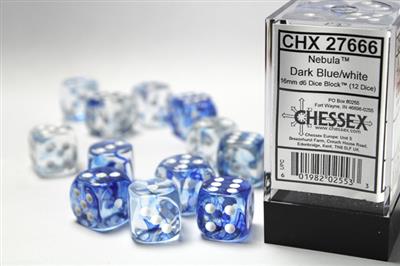 Nebula 16mm d6 Dark Blue/white Dice Block (12 dice) CHX27666 - Dice Sets & Games