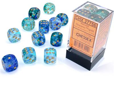 Nebula 16mm d6 Oceanic/gold Luminary Dice Block (12 dice) CHX27756 - Dice Sets & Games