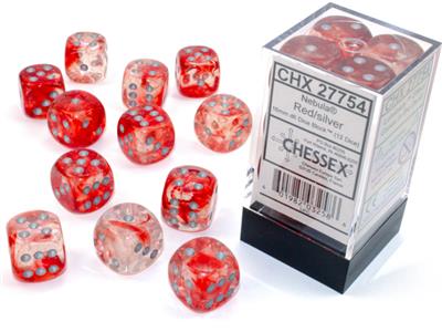 Nebula 16mm d6 Red/silver Luminary Dice Block (12 dice) CHX27754 - Dice Sets & Games