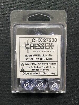 Nebula Black w/white d10 Dice (10 dice) CHX27208 - Dice Sets & Games