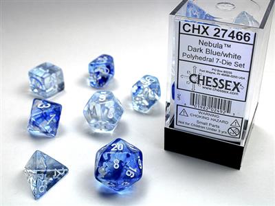 Nebula: Polyhedral Dark Blue/white 7-Die Set CHX27466 - Dice Sets & Games