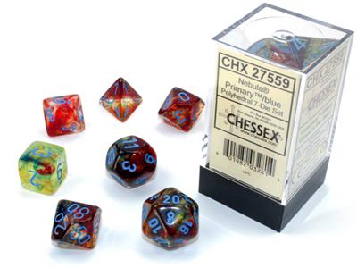 Nebula: Polyhedral Primary/blue Luminary 7-Die Set CHX27559 - Dice Sets & Games