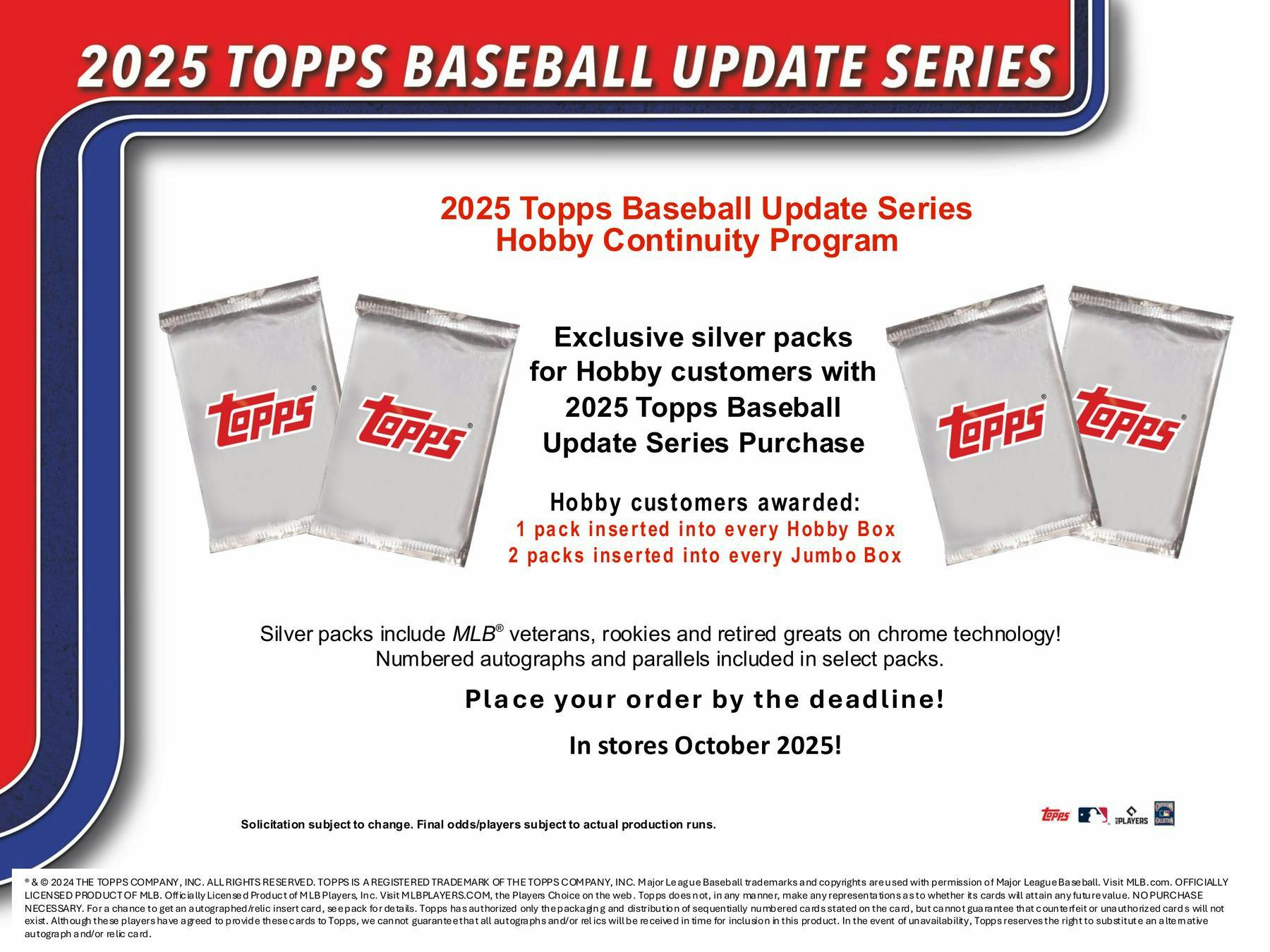 One Jumbo Hobby Pack or 2025 Topps Update Series Baseball (40 Cards) - MLB Hobby Box