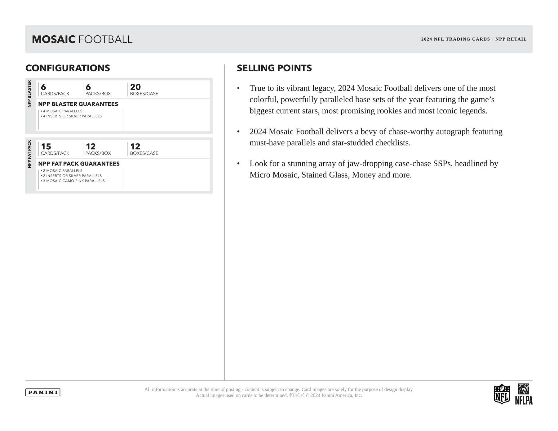 ONE PACK of 2024 Panini Mosaic NFL Football Fat Pack (Value or Cello) NFL Blaster