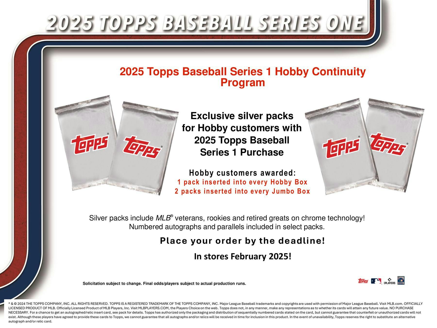 One Silver Pack from 2025 Topps Series 1 MLB Baseball (It’s Actually Blue) 4 Cards - MLB Hobby Box