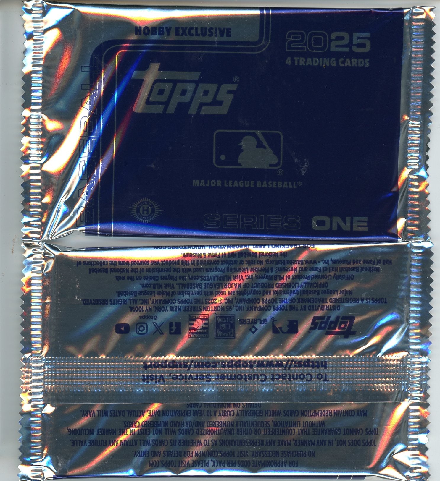 One Silver Pack from 2025 Topps Series 1 MLB Baseball (It’s Actually Blue) 4 Cards - MLB Hobby Box