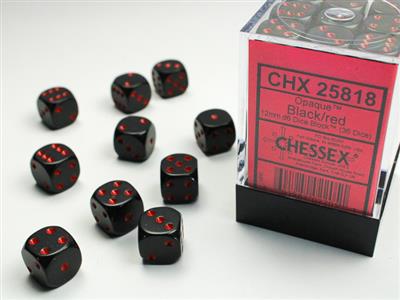 Opaque 12mm d6 Black/red Dice Block (36 dice) CHX25818 - Dice Sets & Games