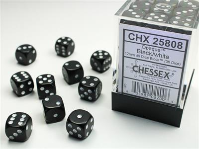 Opaque 12mm d6 Black/white Dice Block (36 dice) CHX25808 - Dice Sets & Games