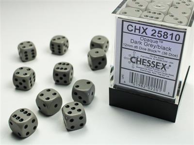Opaque 12mm d6 Dark Grey/black Dice Block (36 dice) CHX25810 - Dice Sets & Games